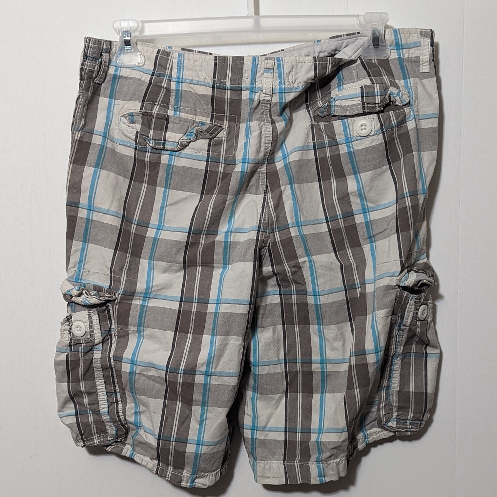 Men's OP Ocean Pacific Plaid Shorts White and Blue Size 36 - Picture 2 of 3